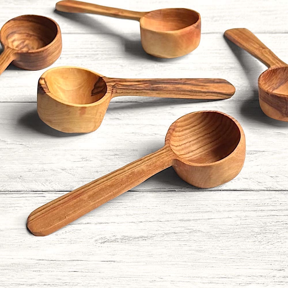 Hand Carved Olive Wood Flat Bottomed Scoop