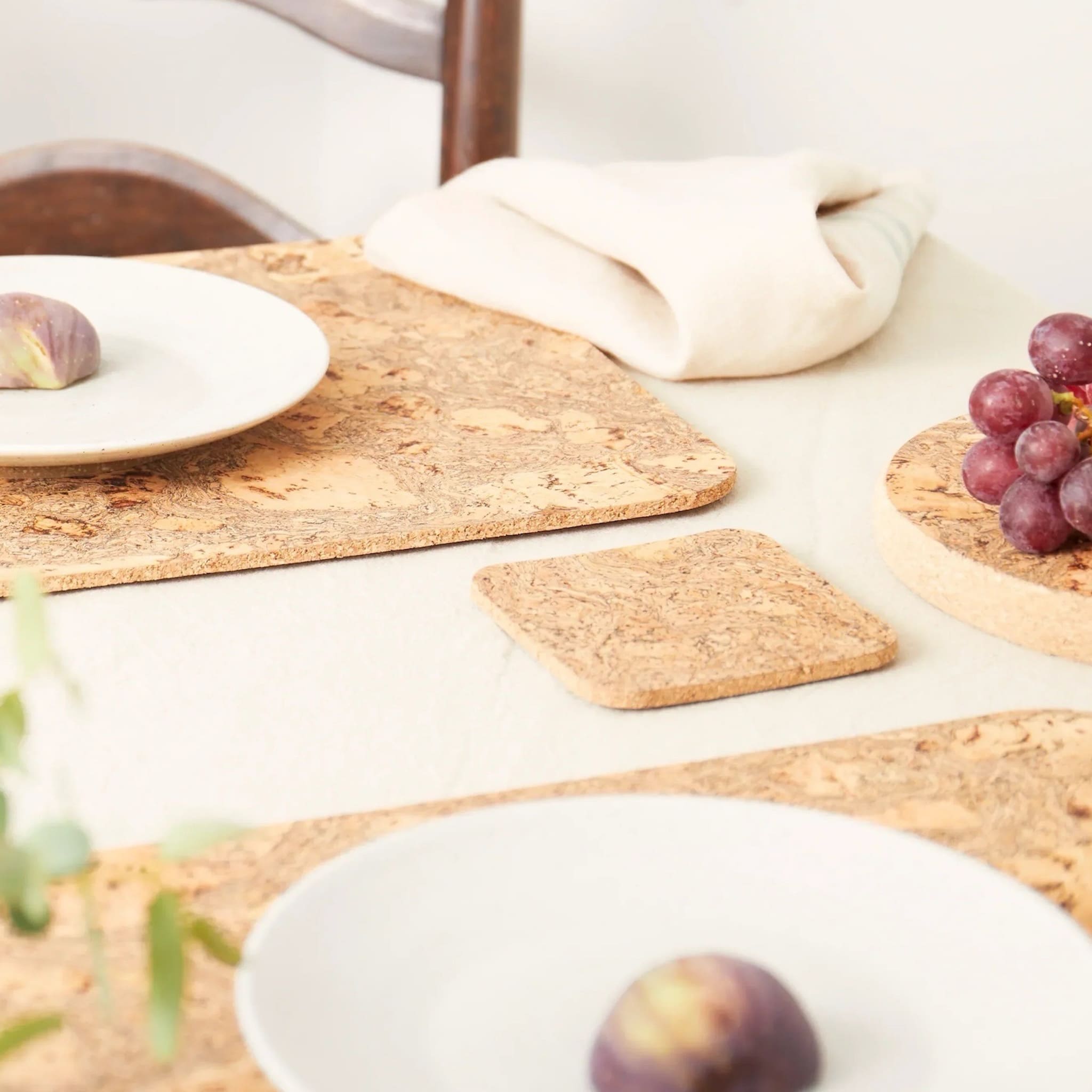 Square Natural Cork Coasters - Set of Four