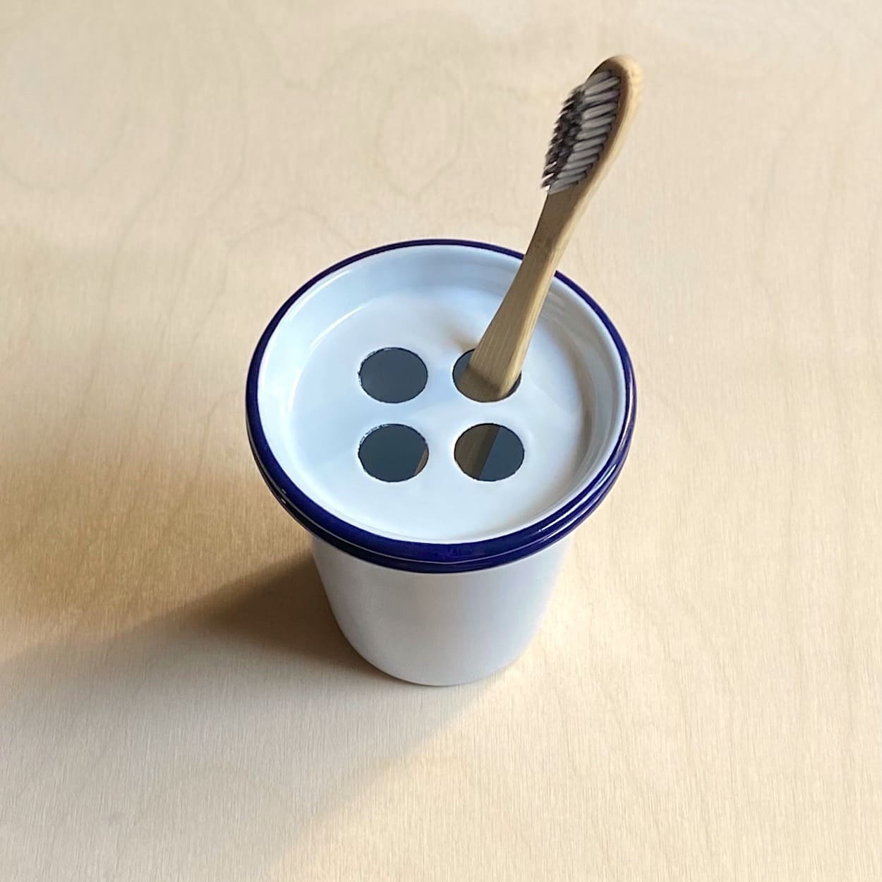 Enamel Toothbrush Holder Blue Rimmed White Falcon Housewares Gift