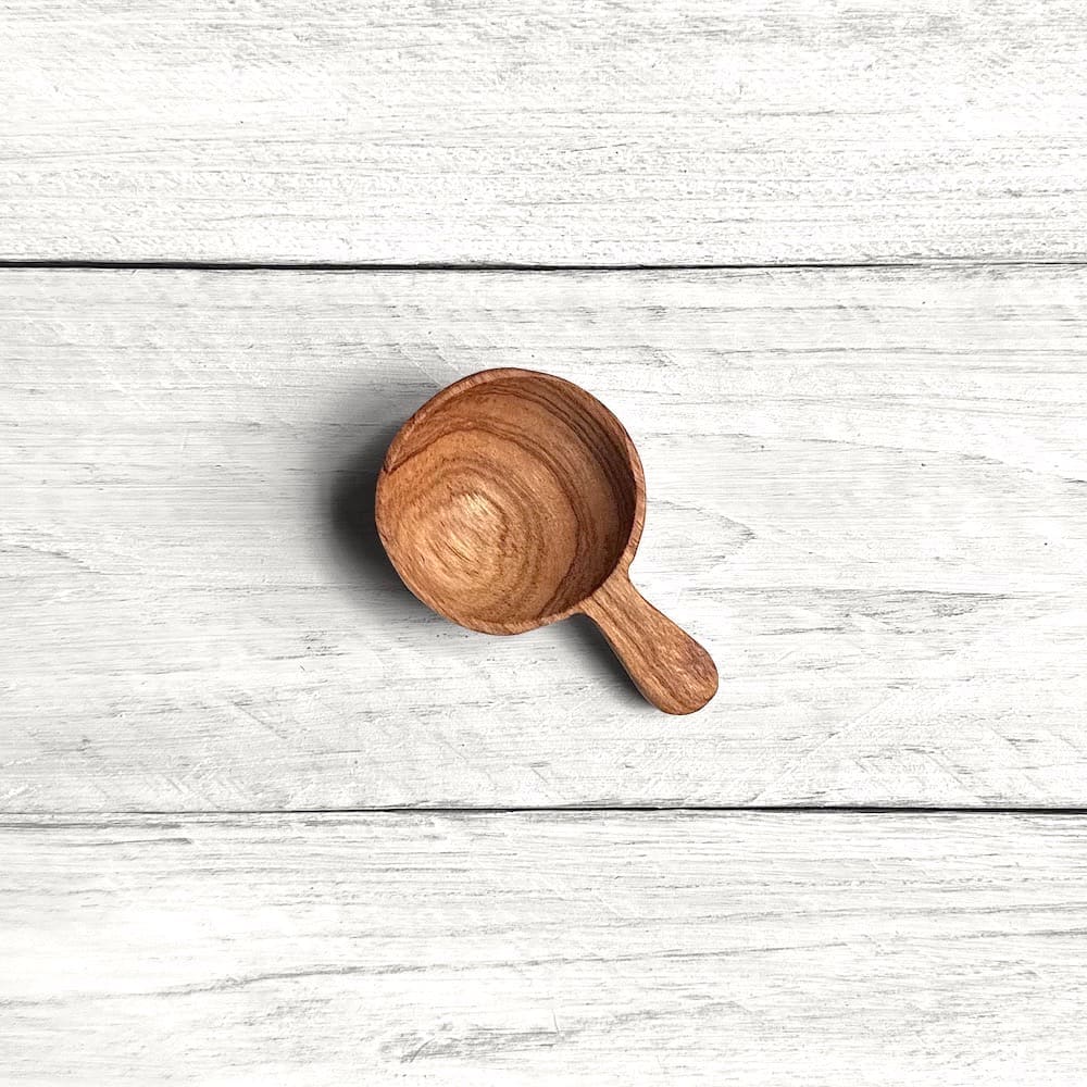 Hand Carved Olive Wood Short Round Scoop