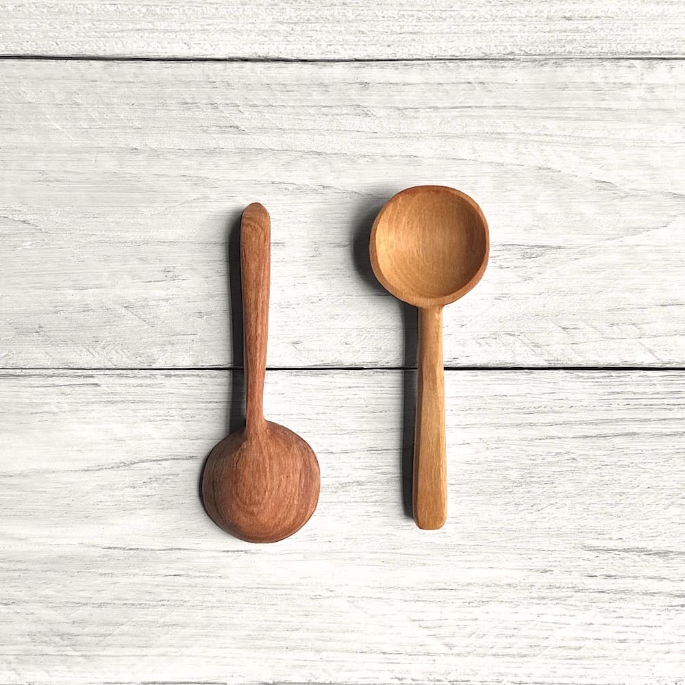 Hand Carved Olive Wood Round Condiment Spoon