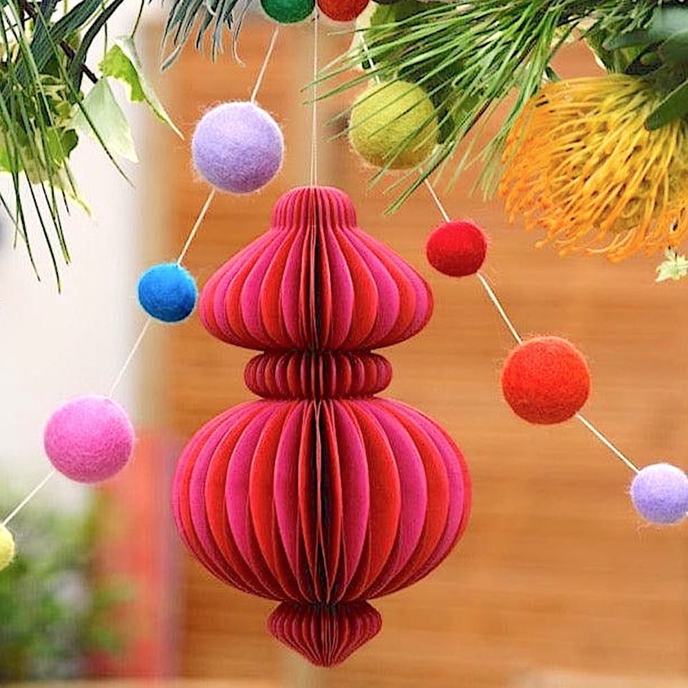 Handmade Recycled Paper Bauble - Magenta