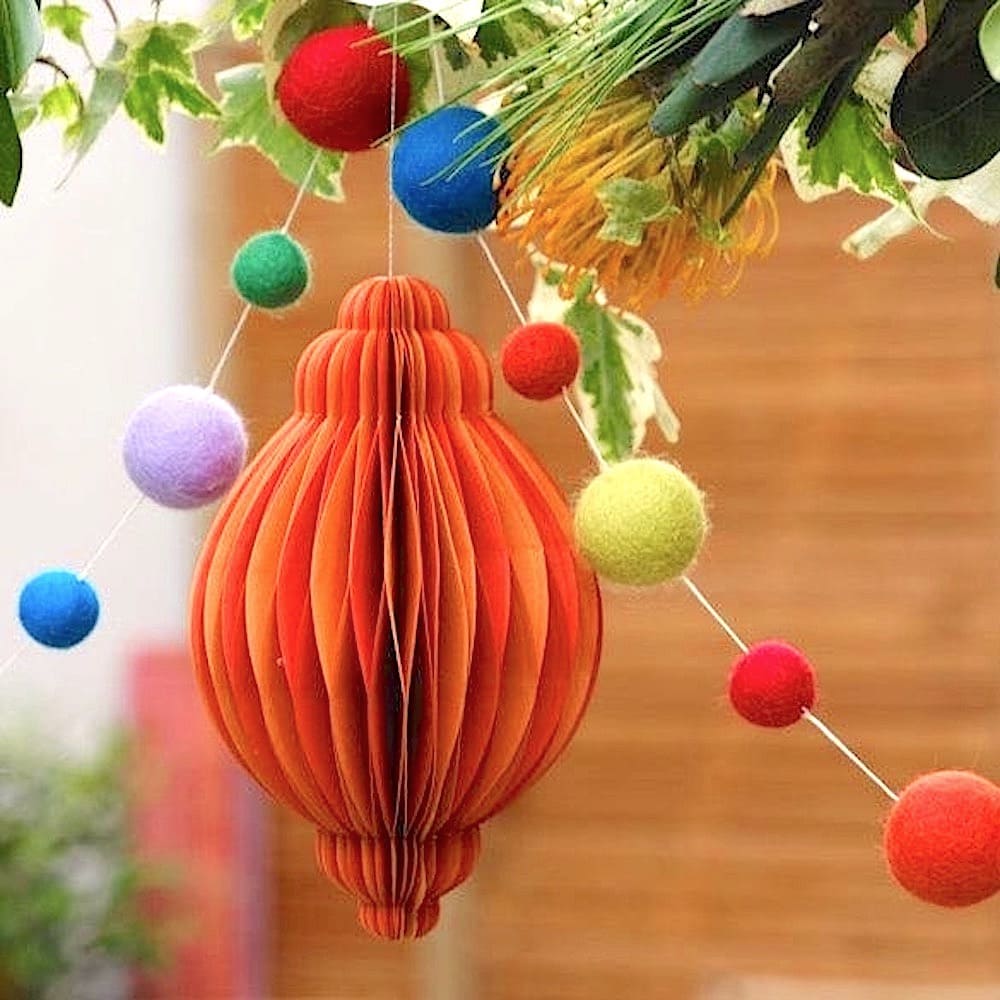 Handmade Recycled Paper Bauble - Orange