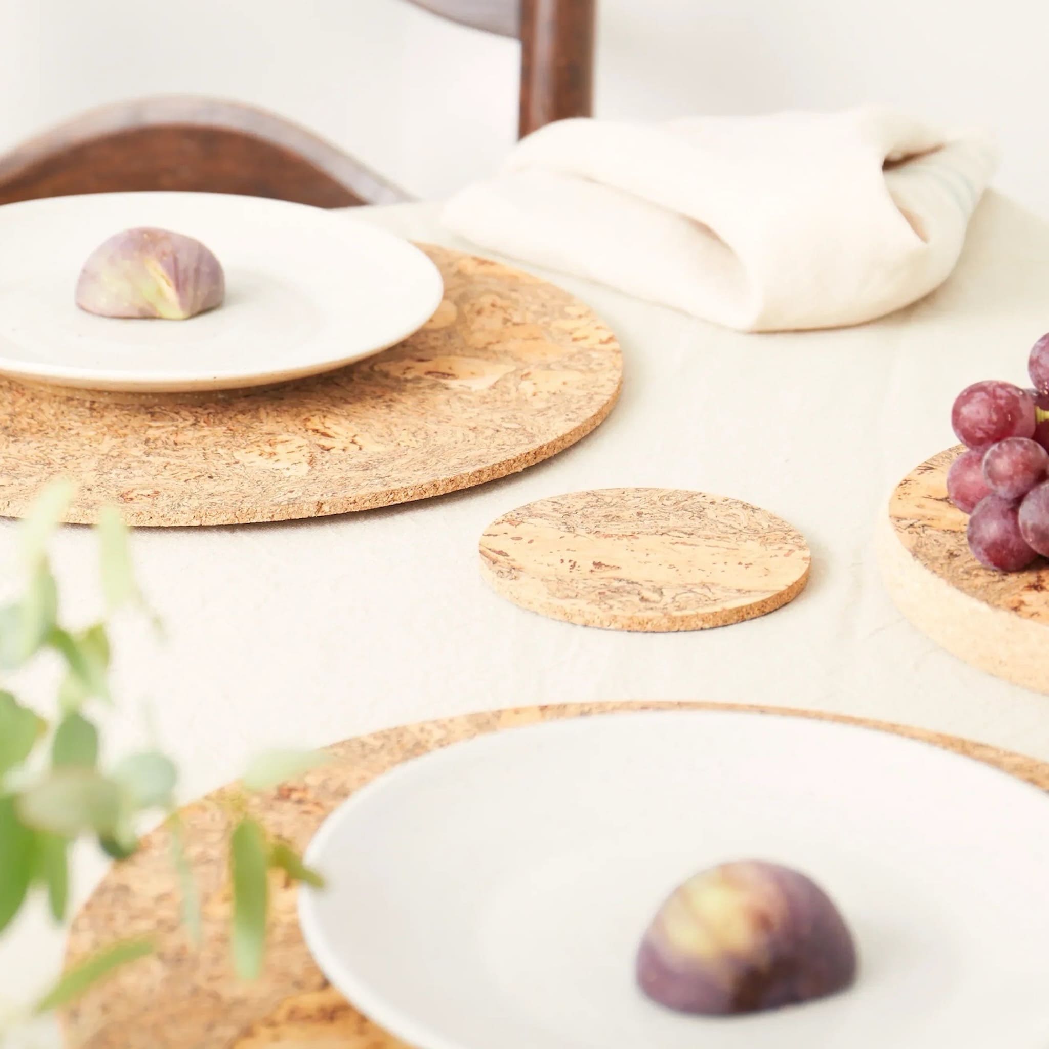 Round Natural Cork Coasters - Set of Four