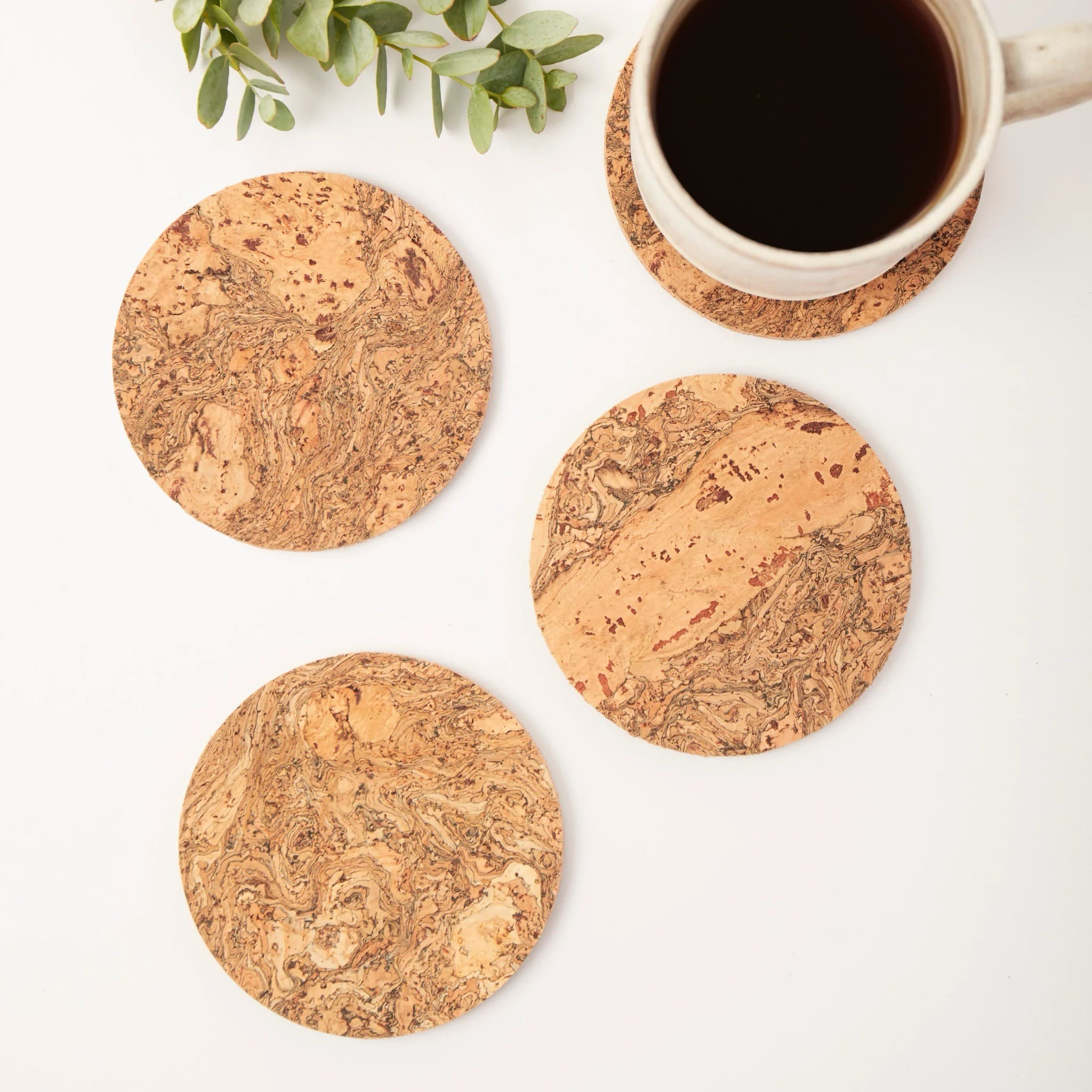 Round Natural Cork Coasters - Set of Four