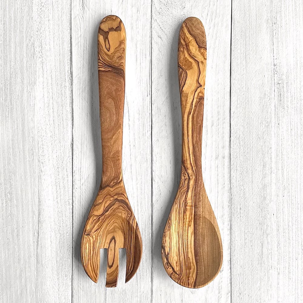 Olive Wood Salad Servers - Long