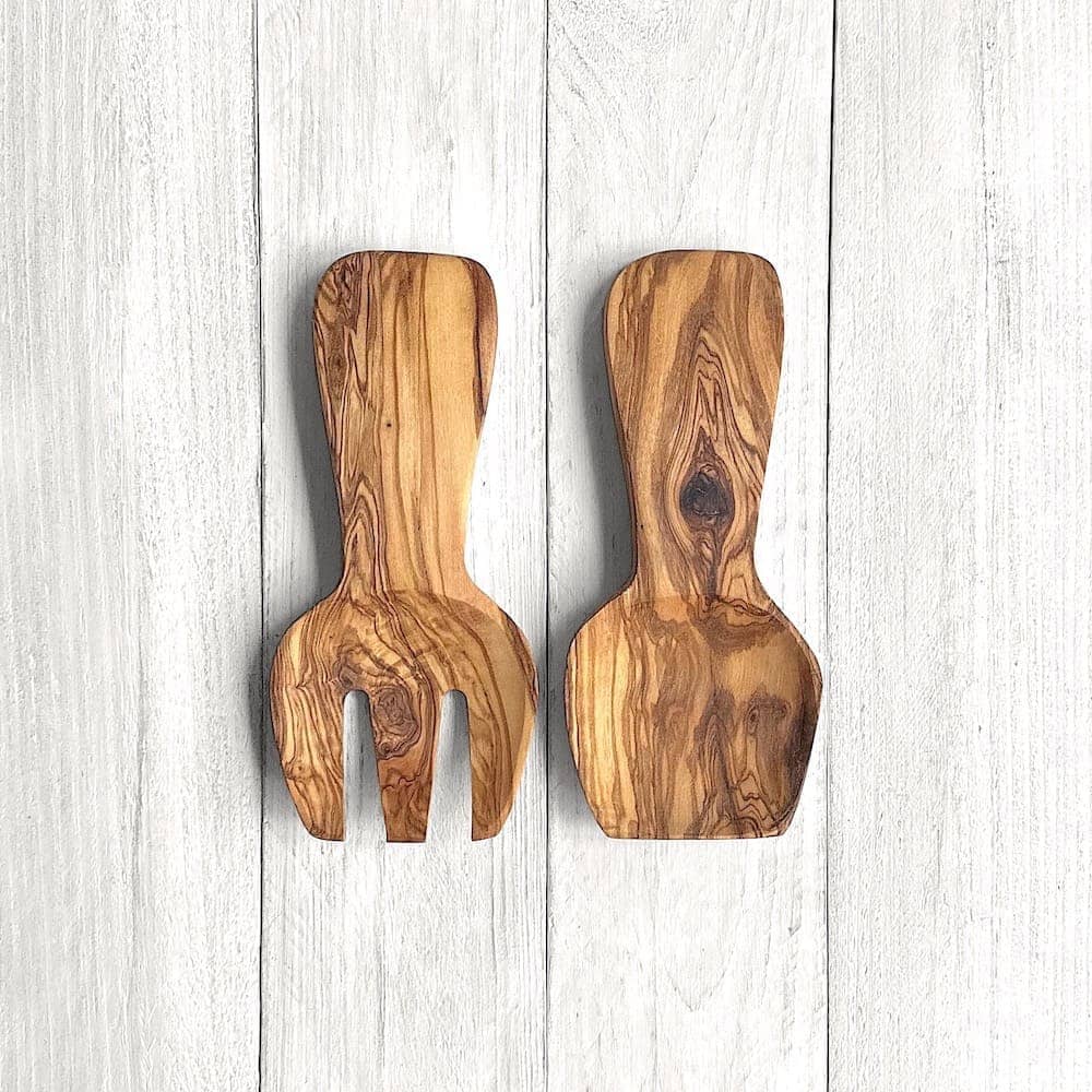 Olive Wood Salad Servers - Short