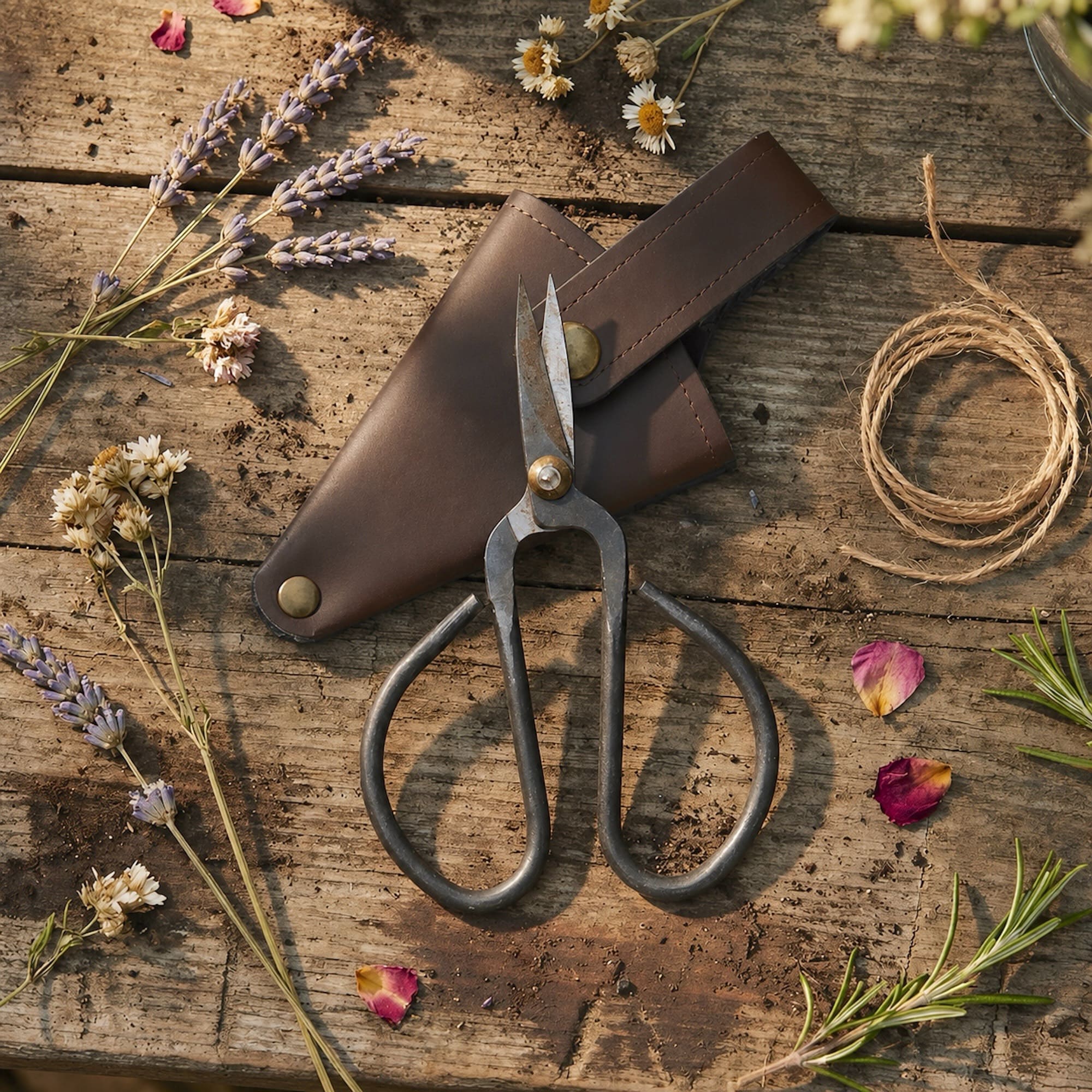 Small Gardeners Scissors with Vegan Leather Case
