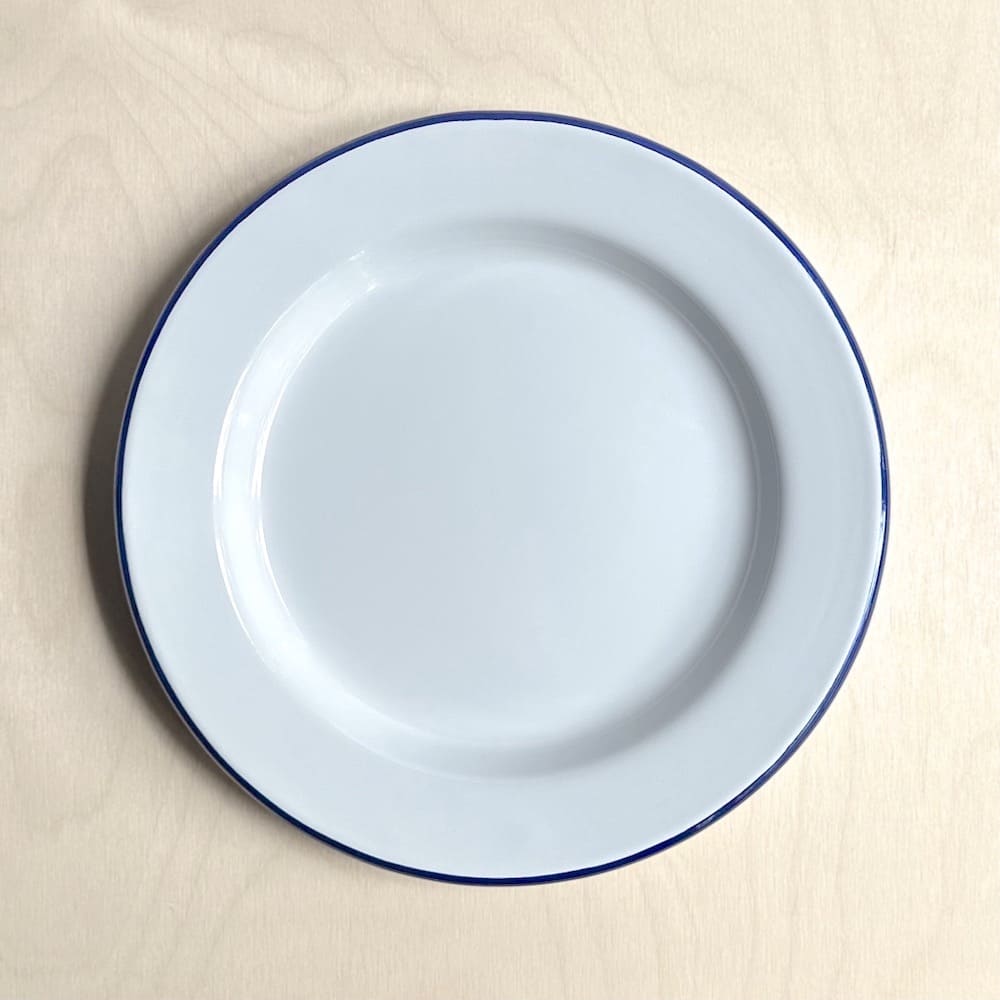 Pair of Blue Rimmed White Enamel Plates