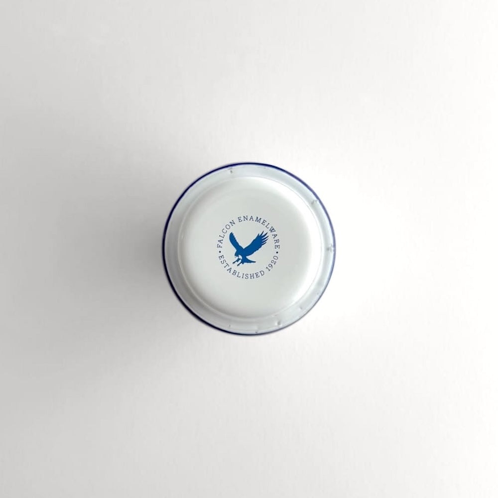 Blue Rimmed White Enamel Tumbler