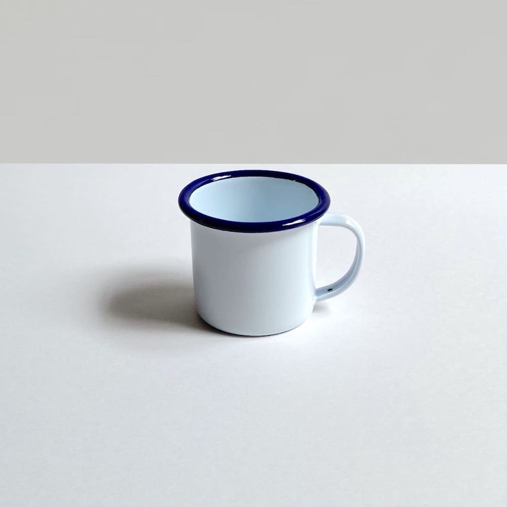 Blue Rimmed White Enamel Mug
