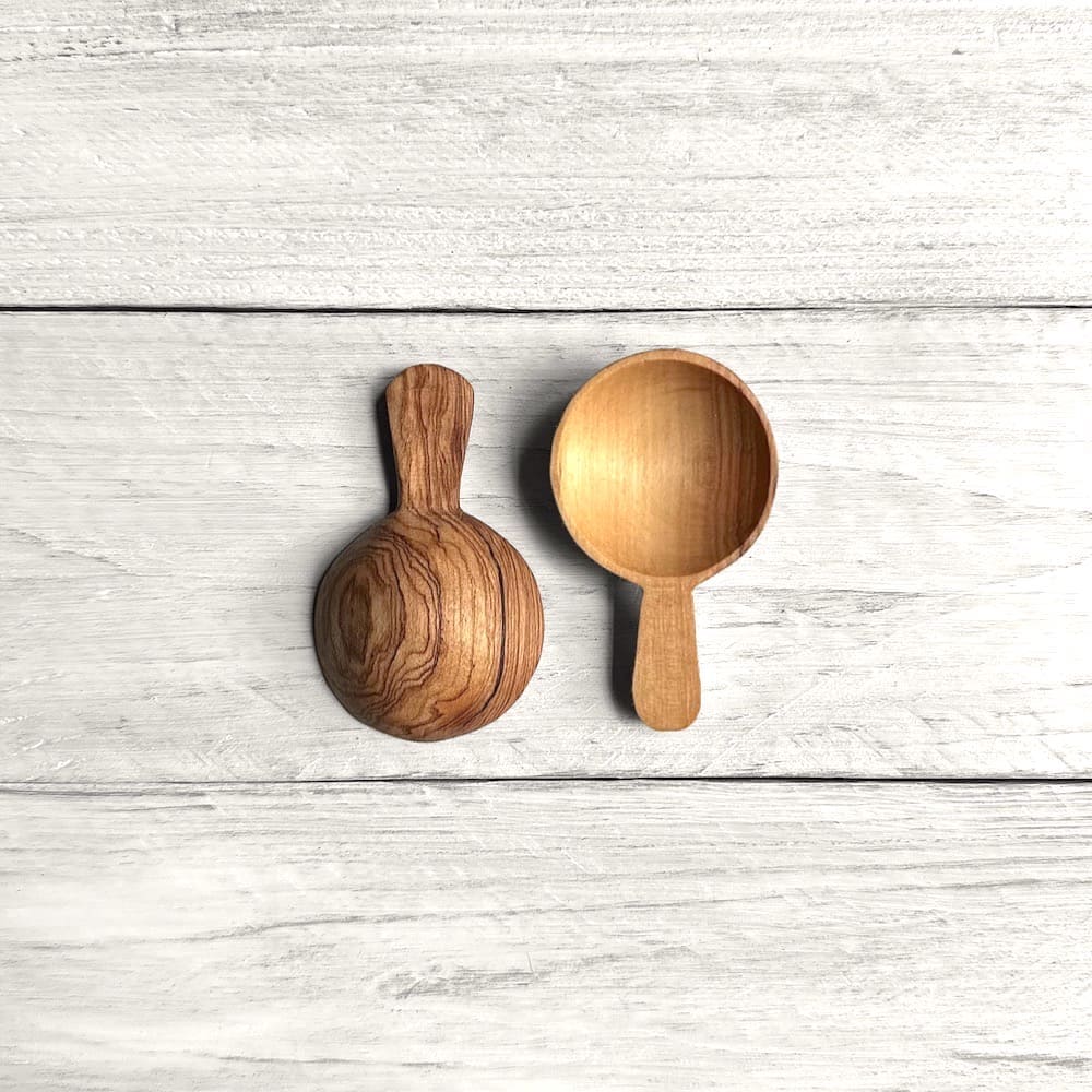 Hand Carved Olive Wood Short Round Scoop