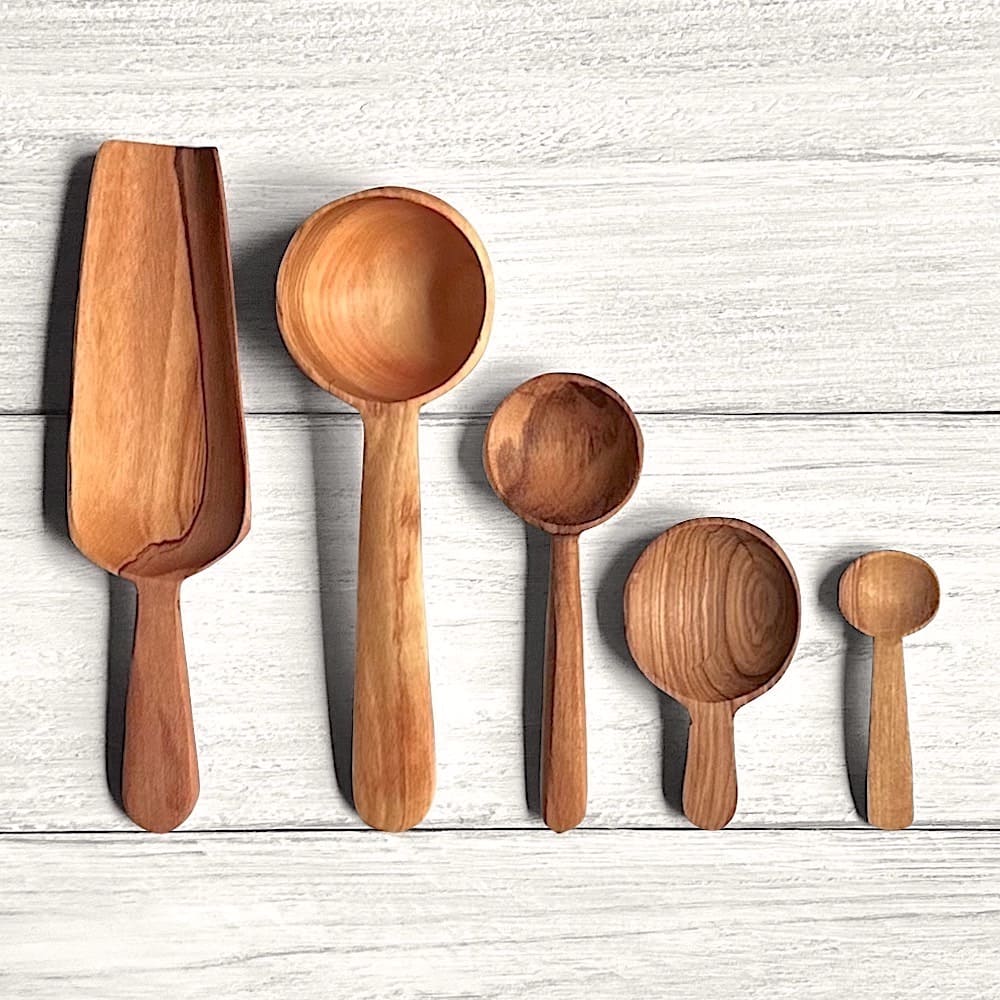 Hand Carved Olive Wood Round Condiment Spoon