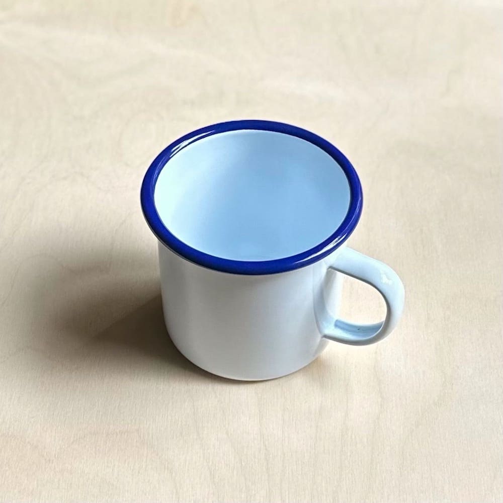 Blue Rimmed White Enamel Mug