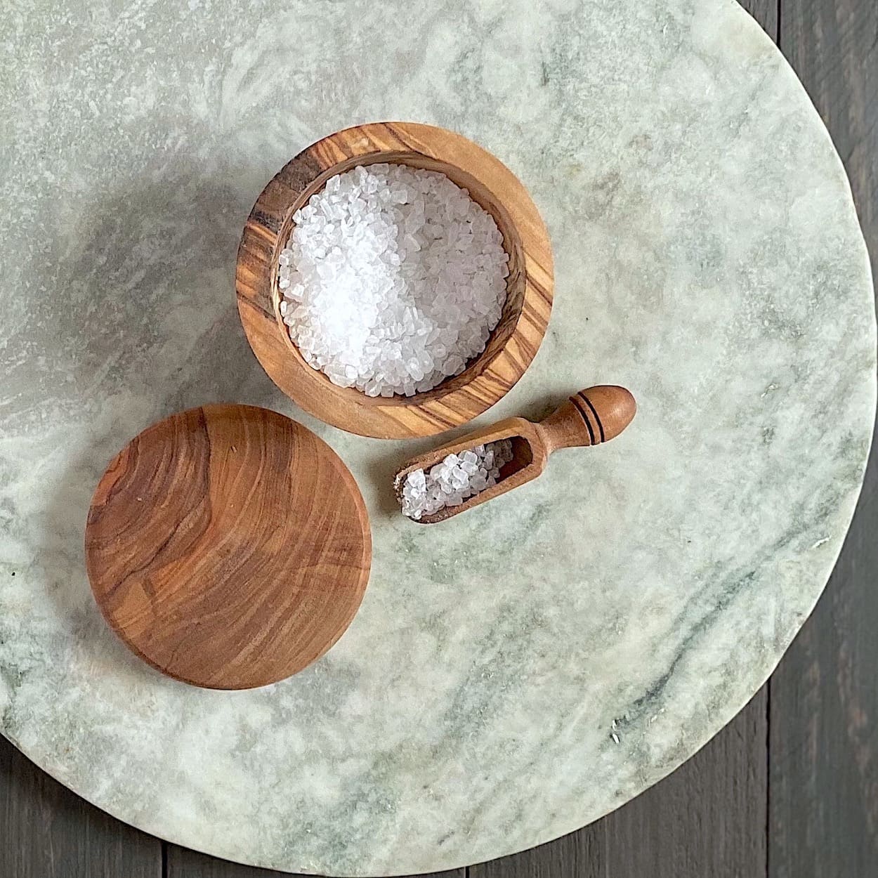 Olive Wood Lidded Salt Pot With Scoop