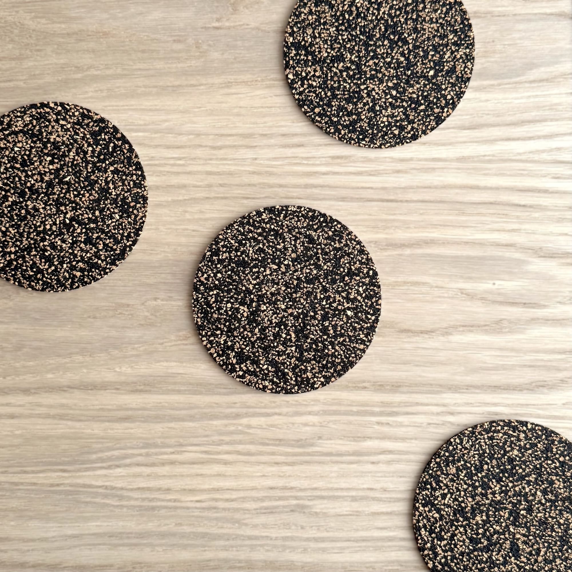 Round Cork and Recycled Rubber Coasters - Set of Four