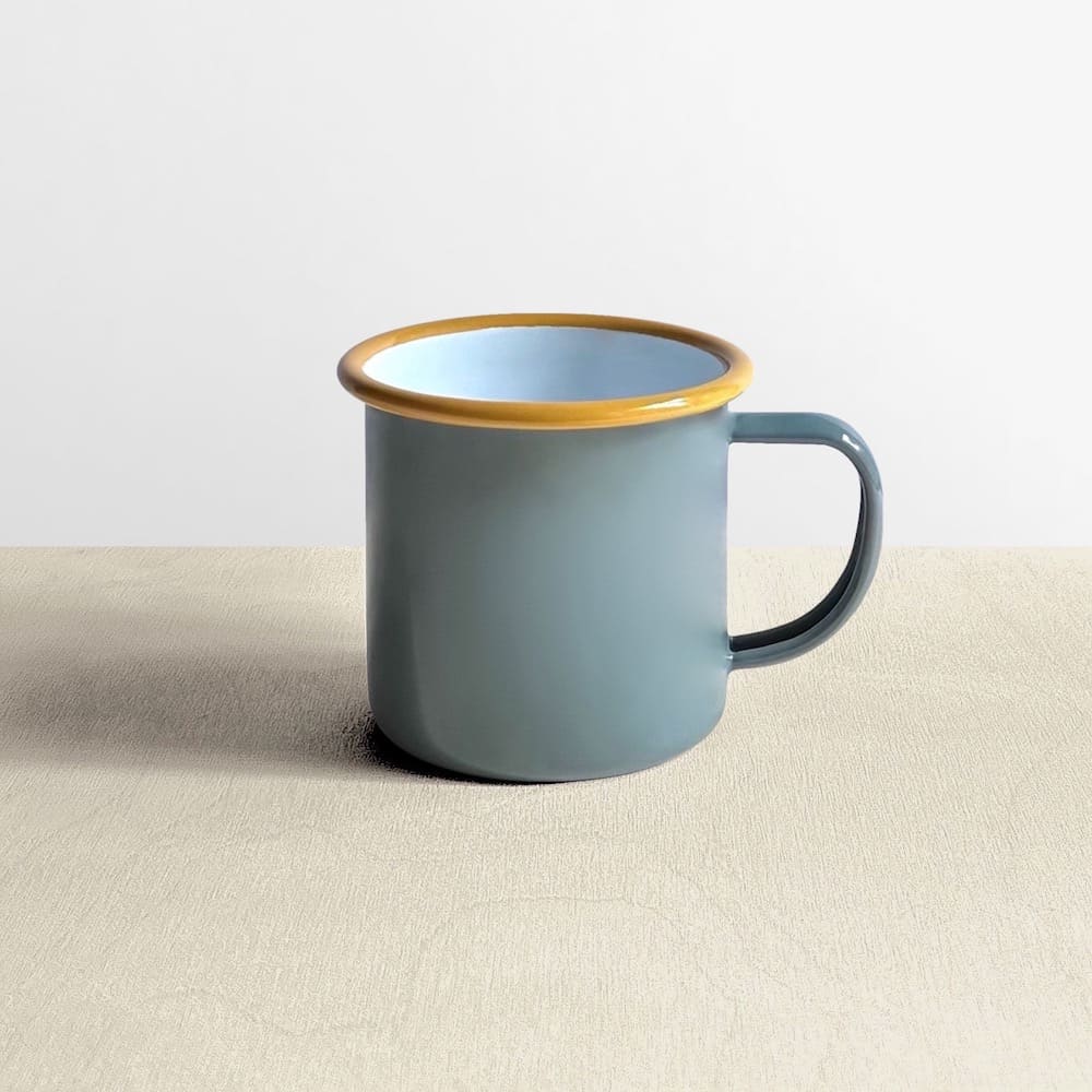 Yellow Rimmed Grey Enamel Mug