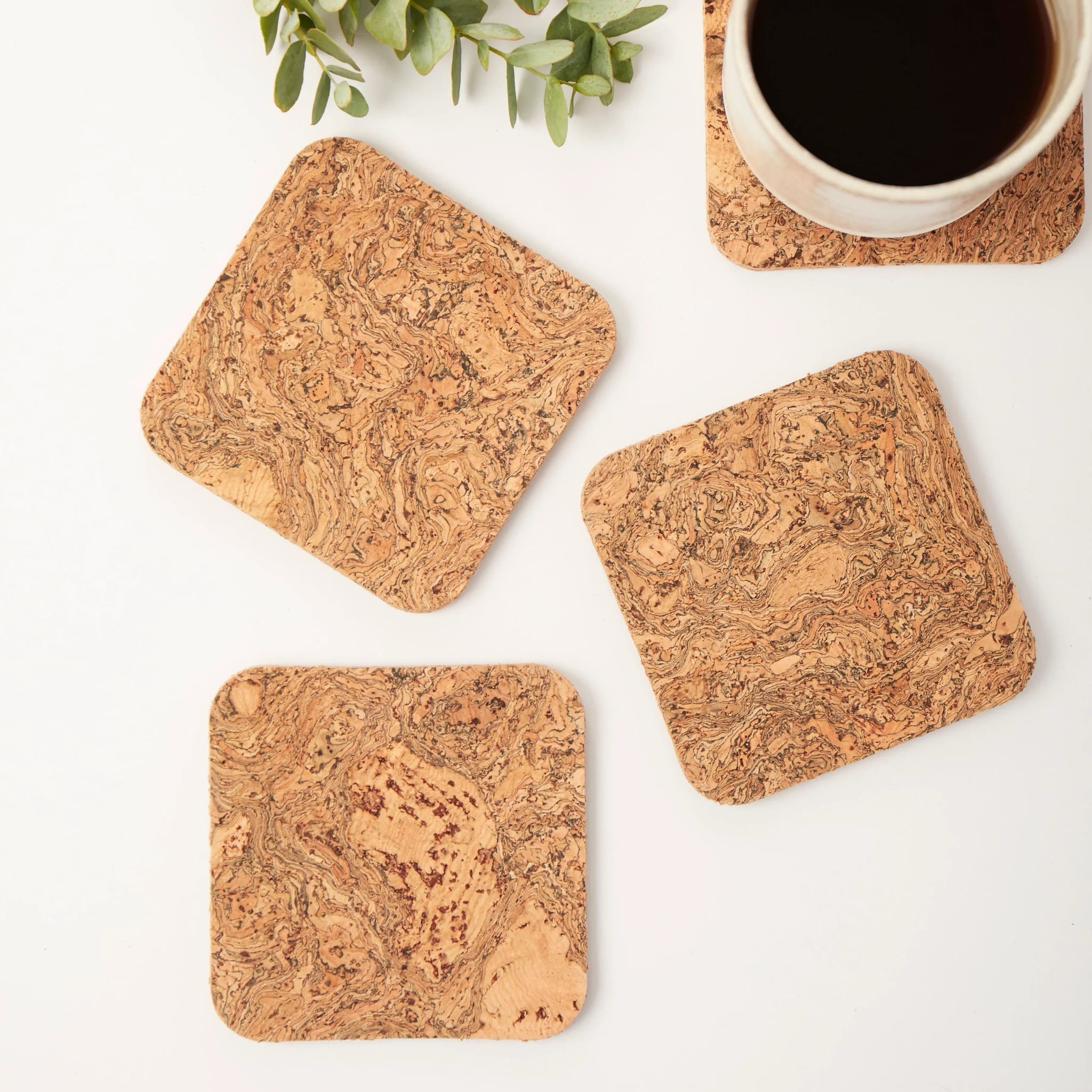 Square Natural Cork Coasters - Set of Four