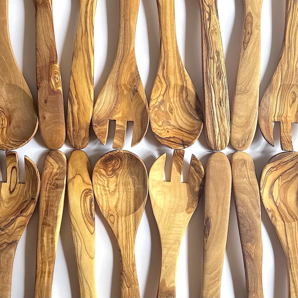 Olive Wood Salad Servers - Long