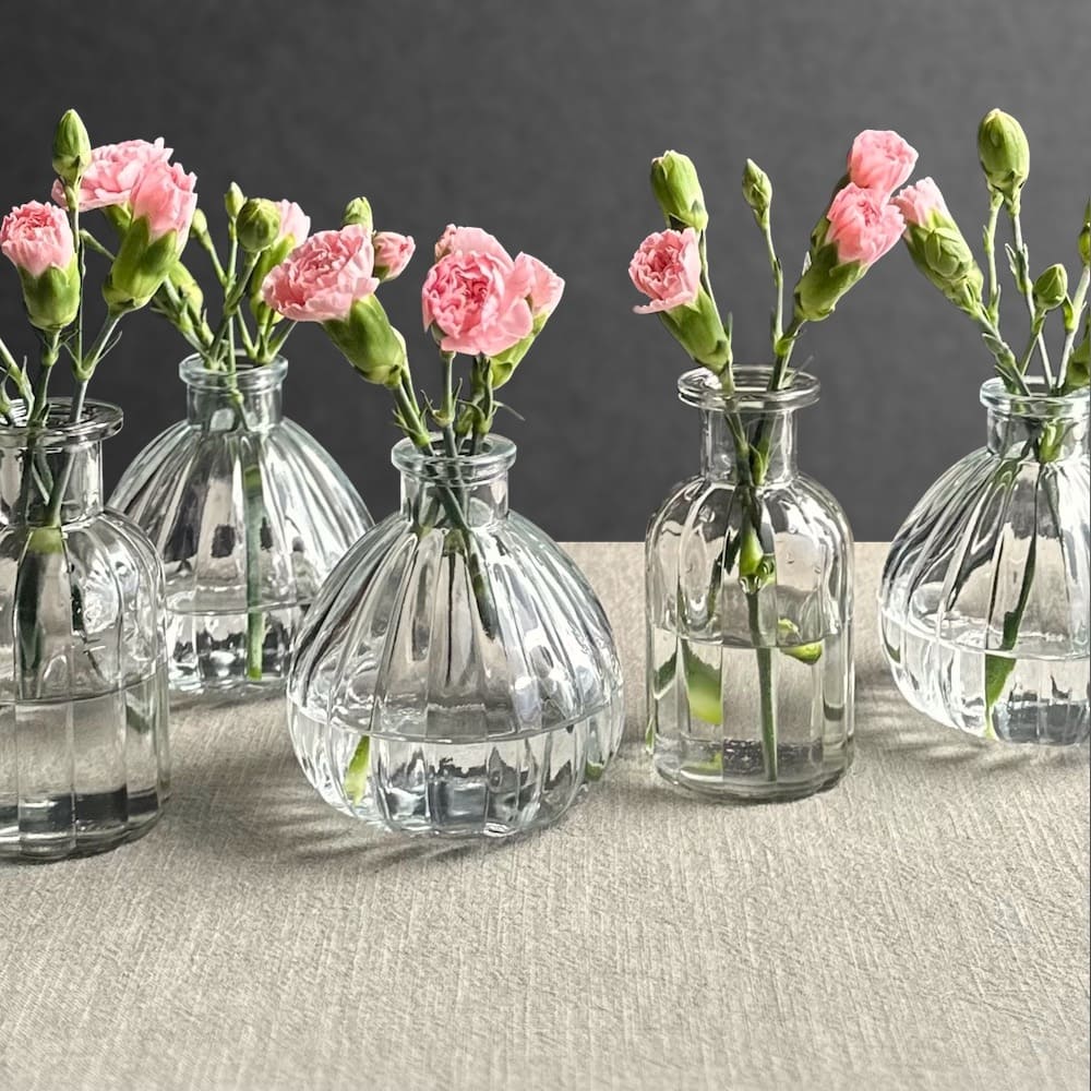 Trio of Small Bulbous Ribbed Vases