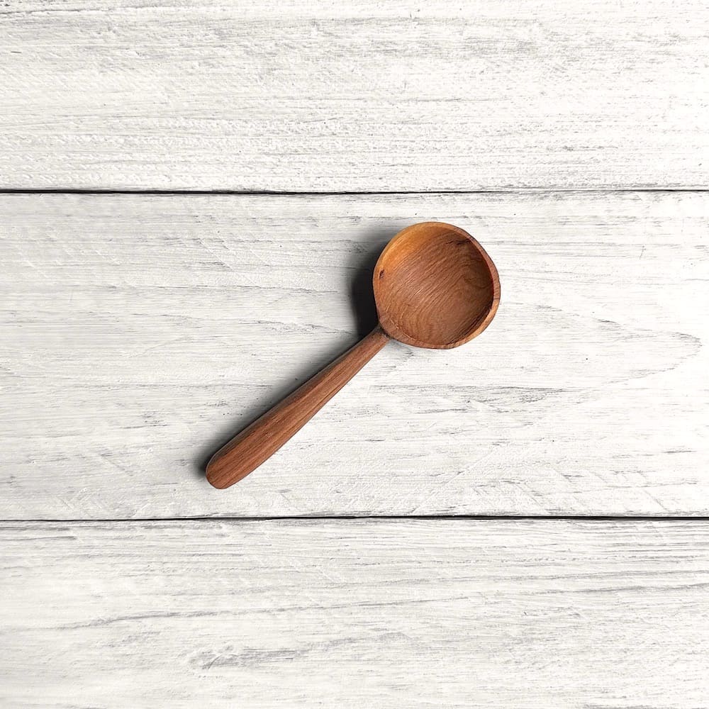 Hand Carved Olive Wood Round Condiment Spoon