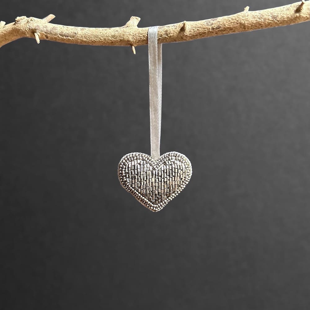 Small Silver Beaded Heart