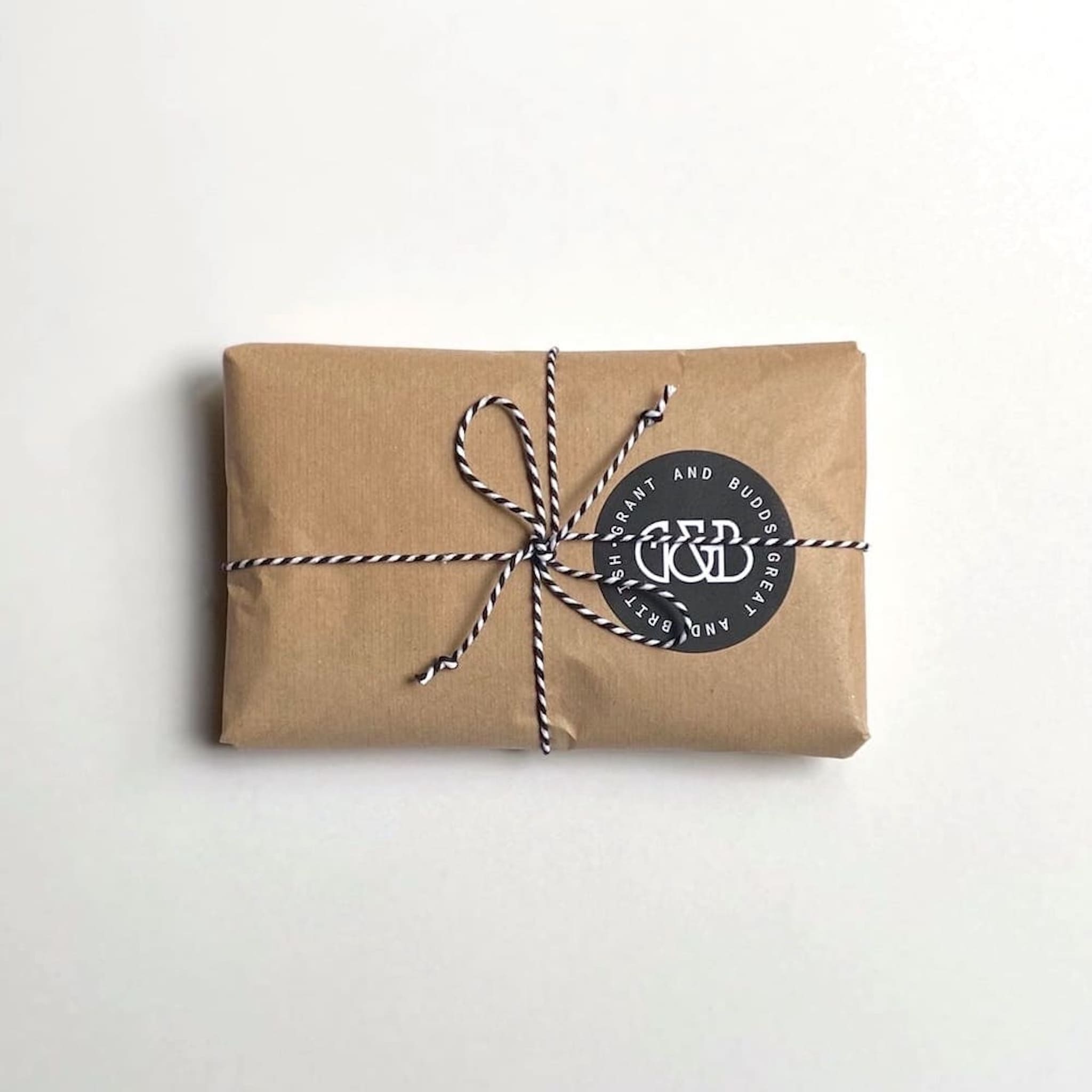 Grant and Budds brown paper gift wrap