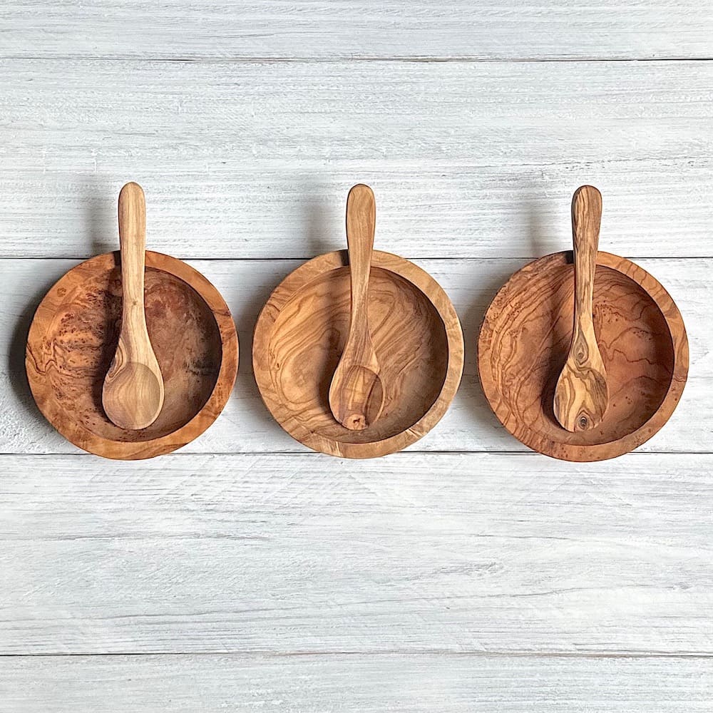 Trio of Mini Olive Wood Condiment Spoons