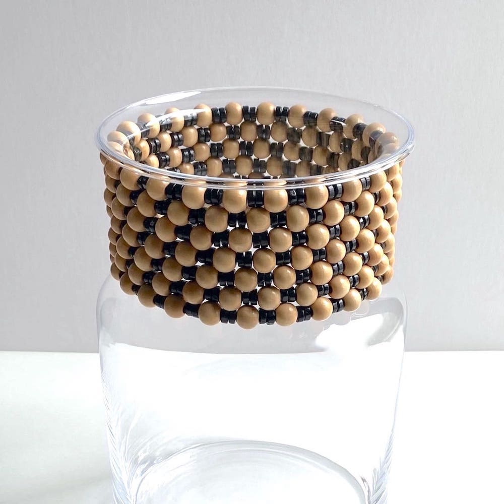 Wood Beaded Collar Vase - Natural