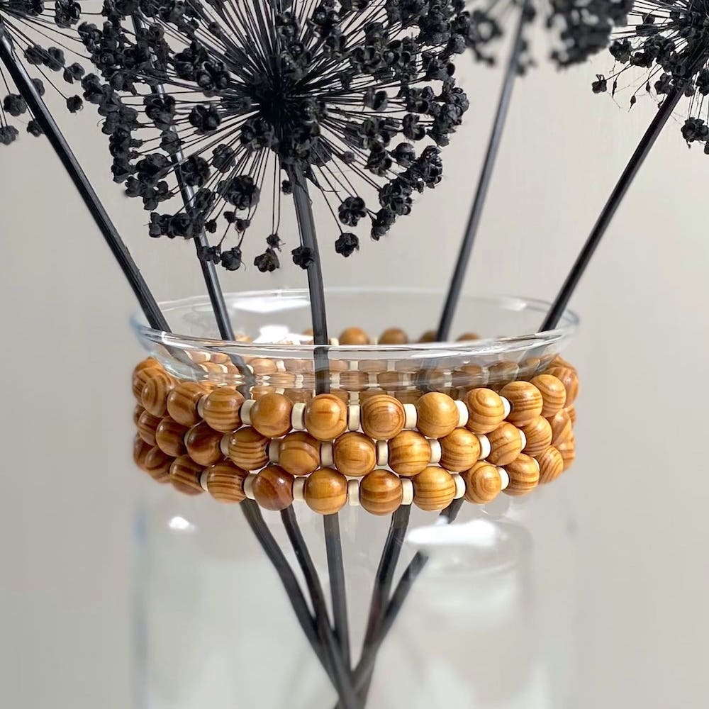 Wood Beaded Lip Vase