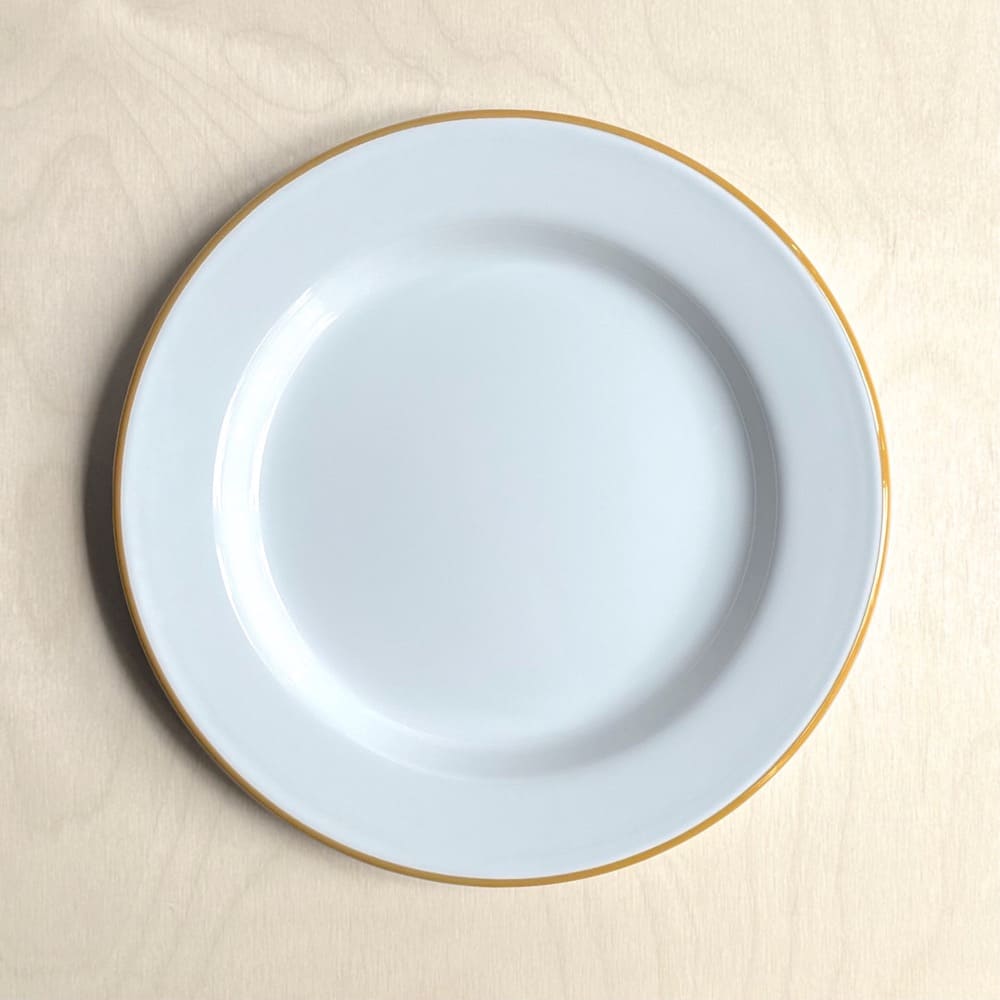 Pair of Yellow Rimmed White Enamel Plates