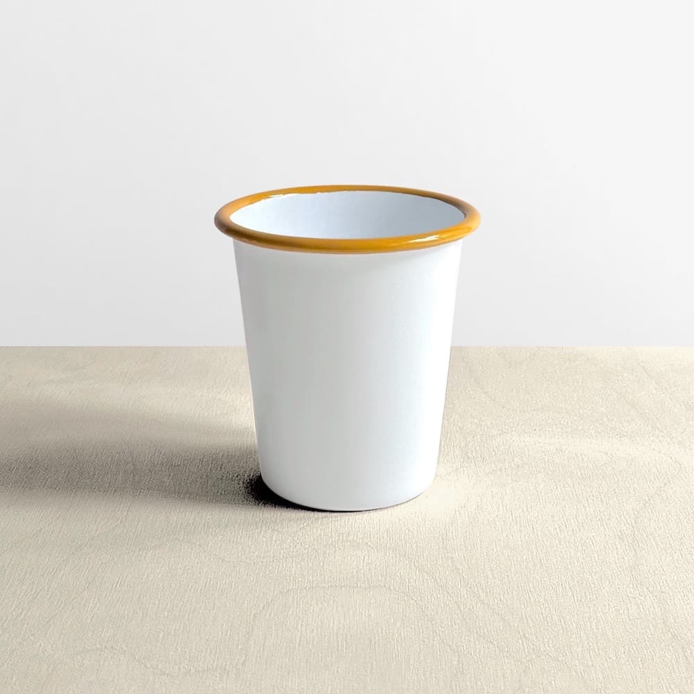 Yellow Rimmed White Enamel Tumbler